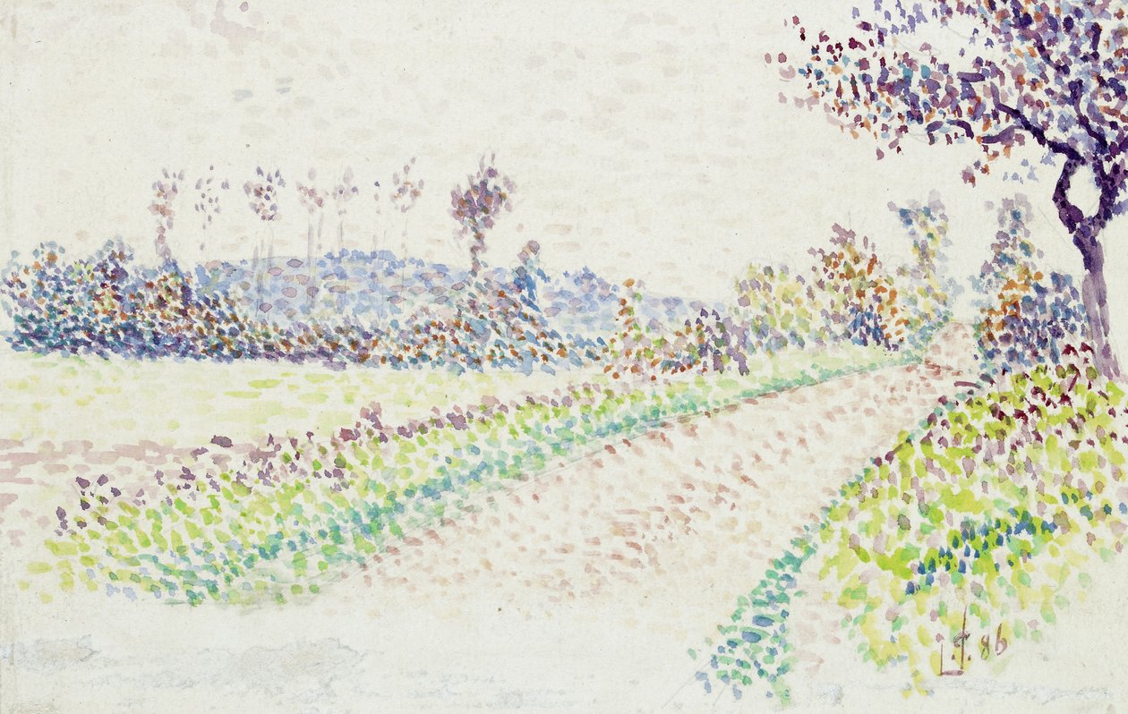 Vej nær Eragny, 1886 (akvarel over grafit på hvidt papir) af Lucien Pissarro