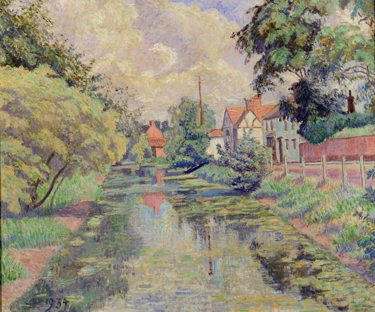 The Millstream, Stratford St. Mary, 1934 af Lucien Pissarro