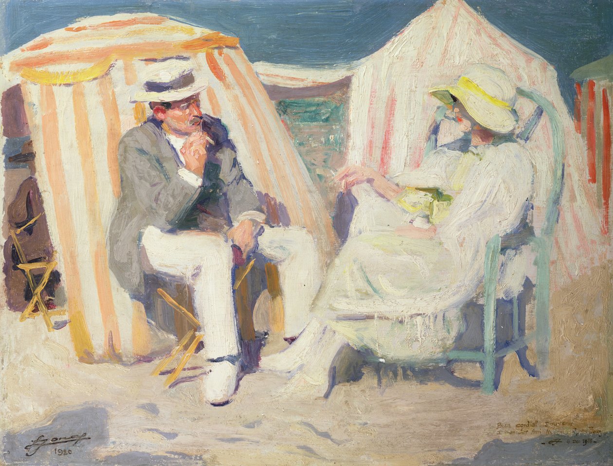 Samtale på stranden (olie på lærred) af Lucien Hector Jonas
