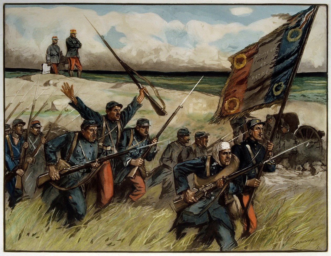Første Verdenskrig (1914-1918): “” Charge à la baionette en septembre 1914”” Maleri af Lucien Hector (Lucien-Hector) Jonas (1880 -1947) 1914 Paris. Museum for de to verdenskrige af Lucien Hector Jonas