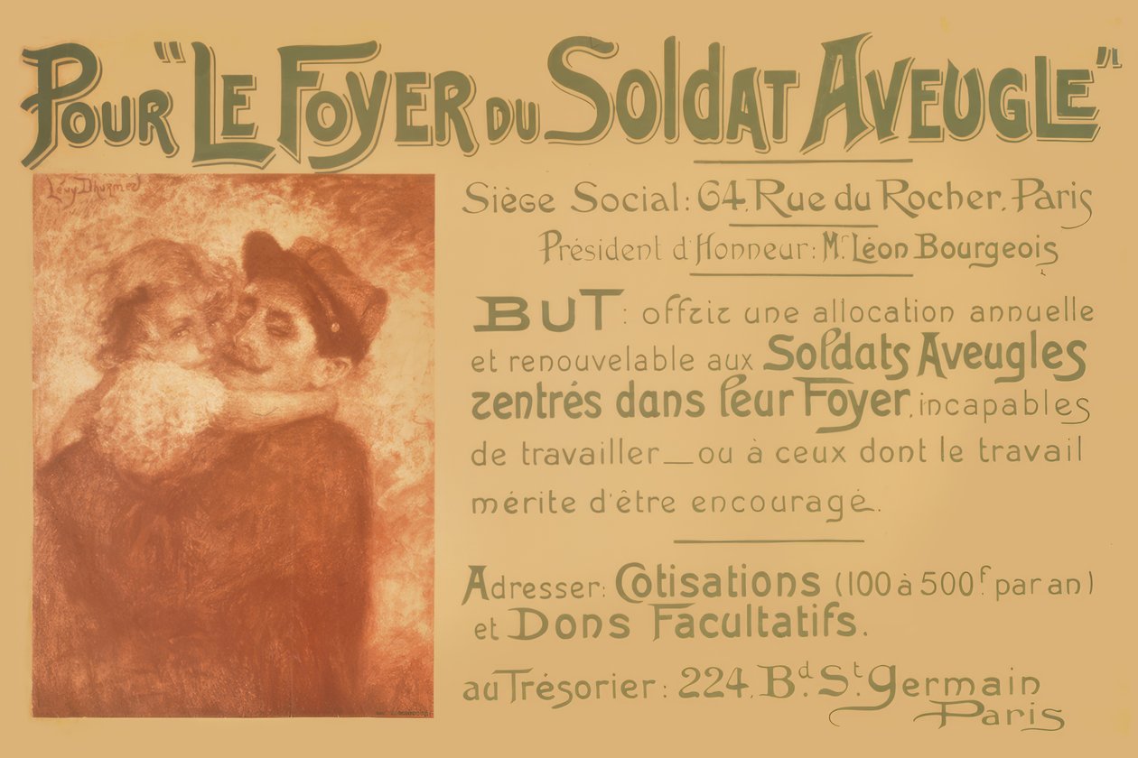 En blind soldat holder en lille pige af Lucien Levy-Dhurmer