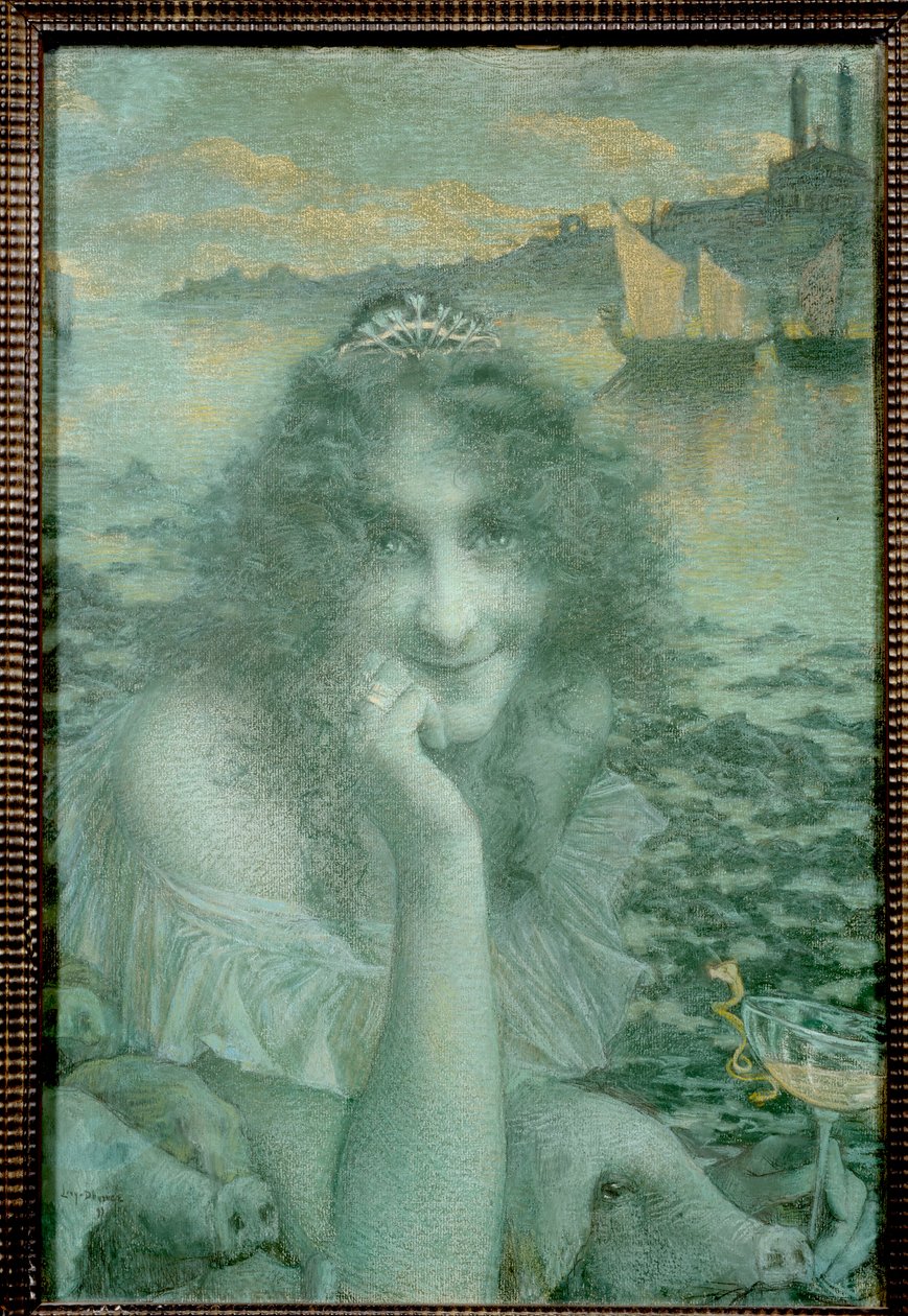 "Tryllekunstneren Circe som Marguerite Moreno" Marguerite Moreno (1871-1948) var en fransk komiker. af Lucien Levy Dhurmer