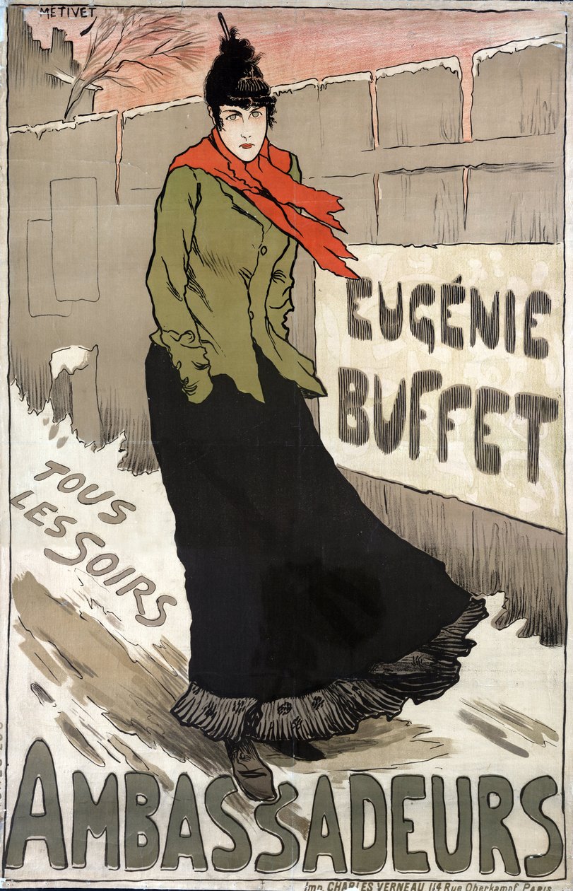 Eugenie Buffet (1866-1934), fransk populær sangerinde hver aften på Ambassadeur af Lucien Metivet