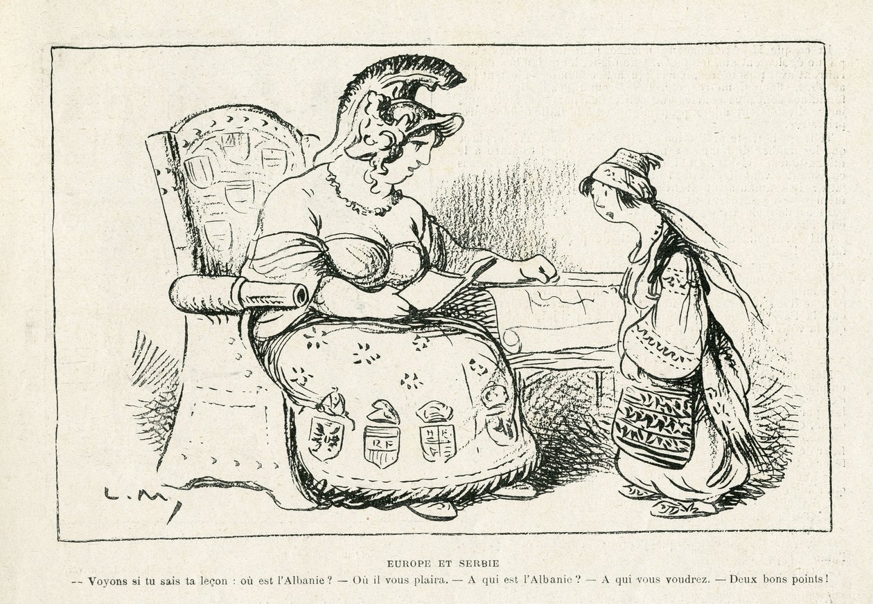 Illustration i Le Rire, 01/11/13 - Europa og Serbien - War of 14-18 (gravering) af Lucien Metivet