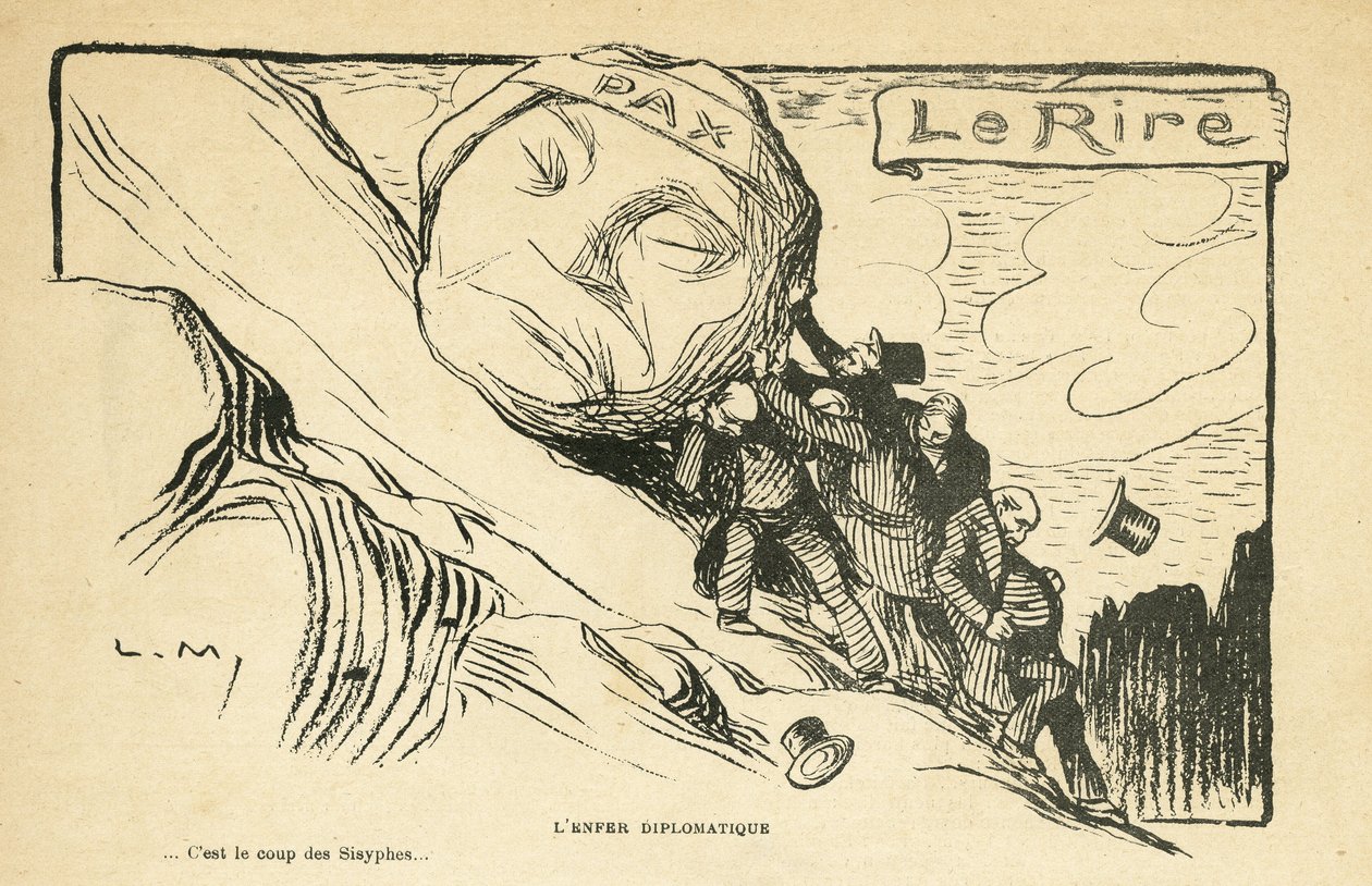 Illustration i Le Rire, 28/12/12 - diplomatisk helvede - Krig 14-18 (gravering) af Lucien Metivet