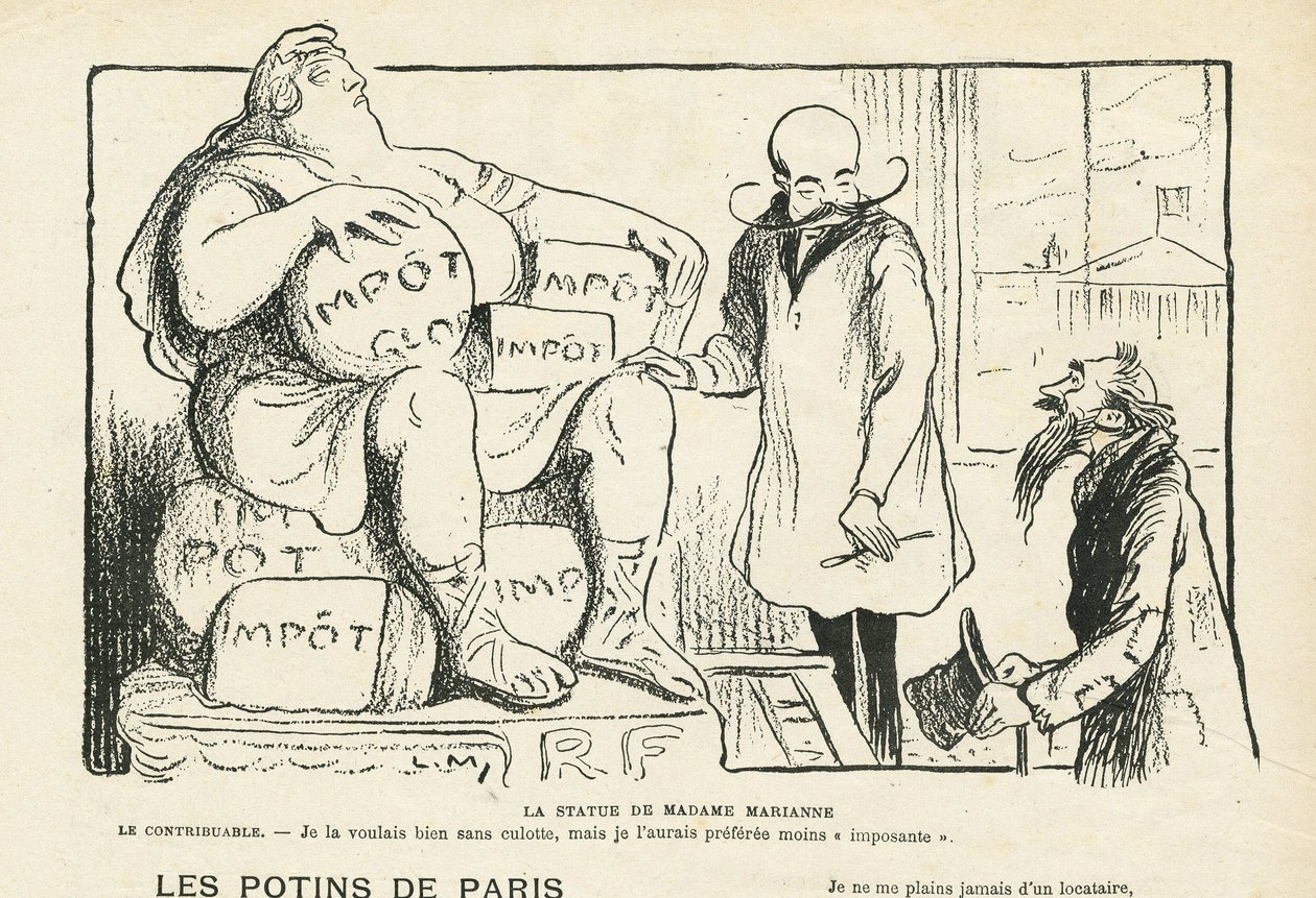 Illustration i Le Rire, 29/02/08 - Statuen af ​​Madame Marianne (gravering) af Lucien Metivet
