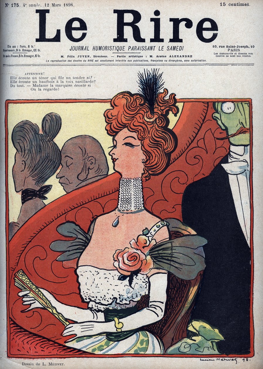 Kvinde ved teatret - le rire du 12. marts 1898 (gravering) af Lucien Metivet