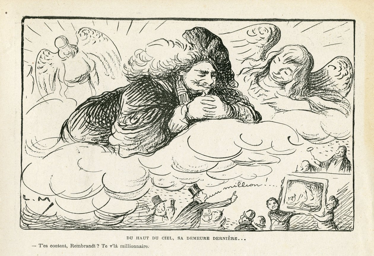 illustration i Le Rire, 21/06/13 - Fra toppen af himlen, hans sidste hvilested (gravering) af Lucien Metivet