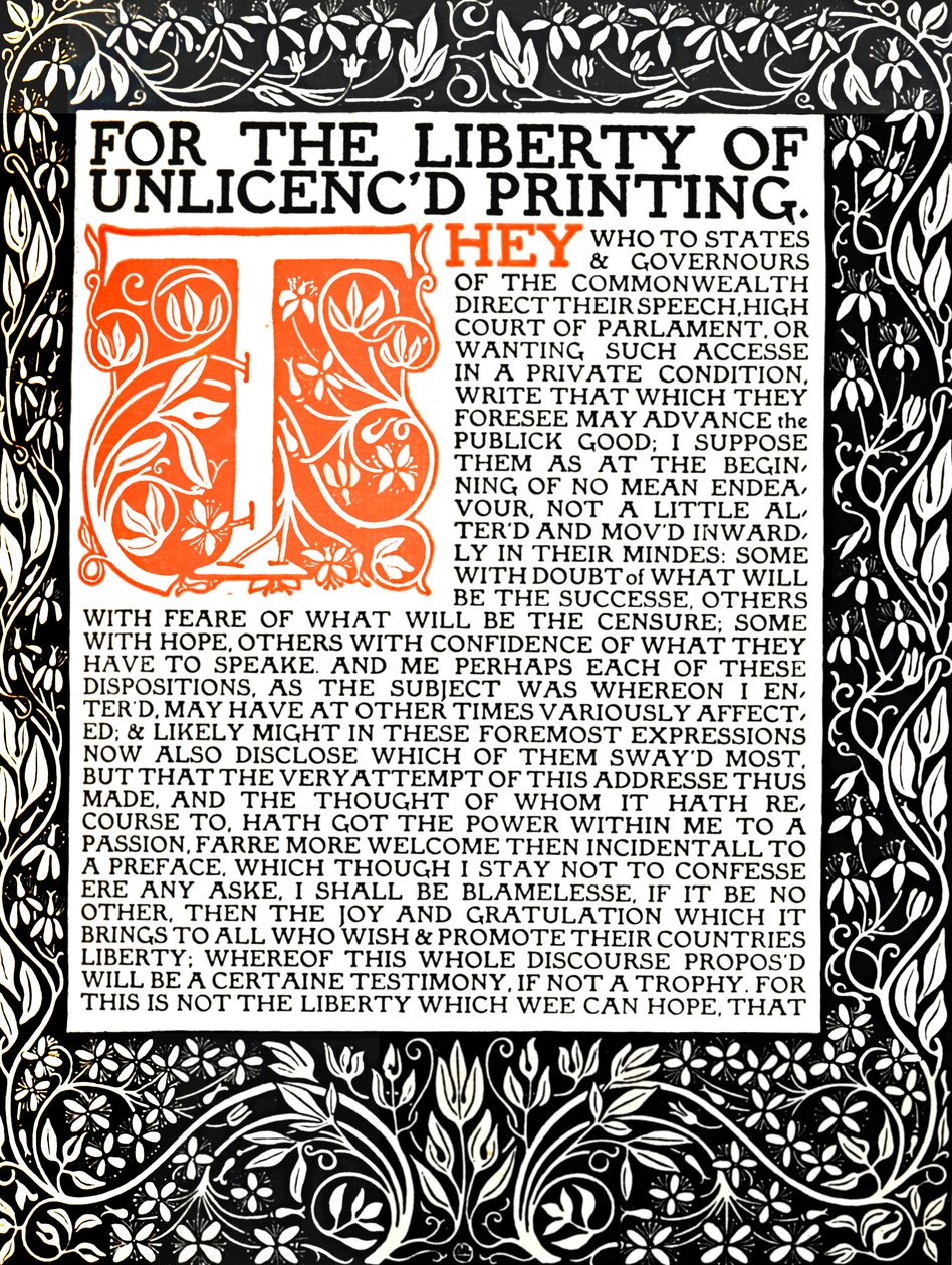 Eragny Press: Åbningsside af Areopagitica, ca. 1895-1914. af Lucien Pissaro