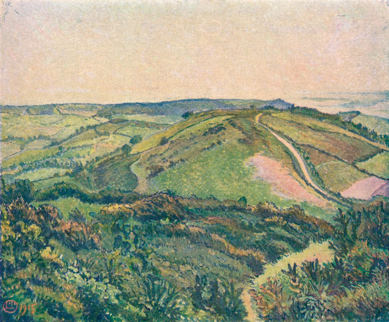 Udsigt fra bakken, Fishpond, c1913 af Lucien Pissaro