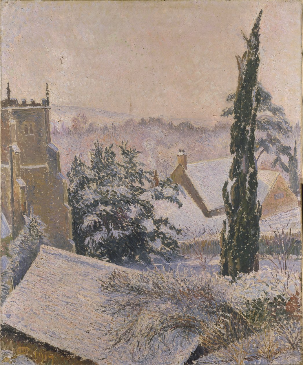 East Knoyle Church: Snow, 1917 af Lucien Pissarro