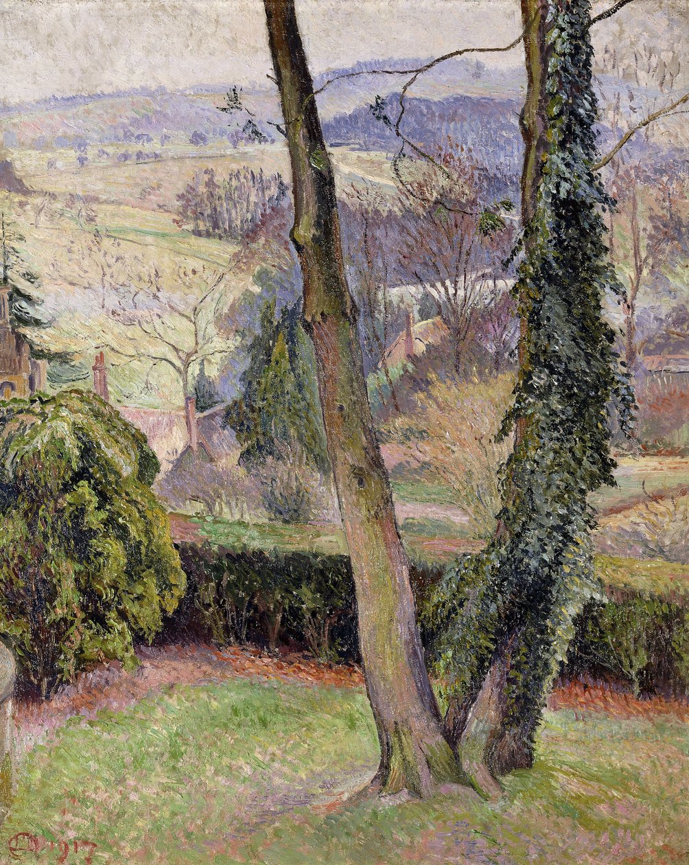 Frost og tåge, Summerleaze, East Knoyle af Lucien Pissarro