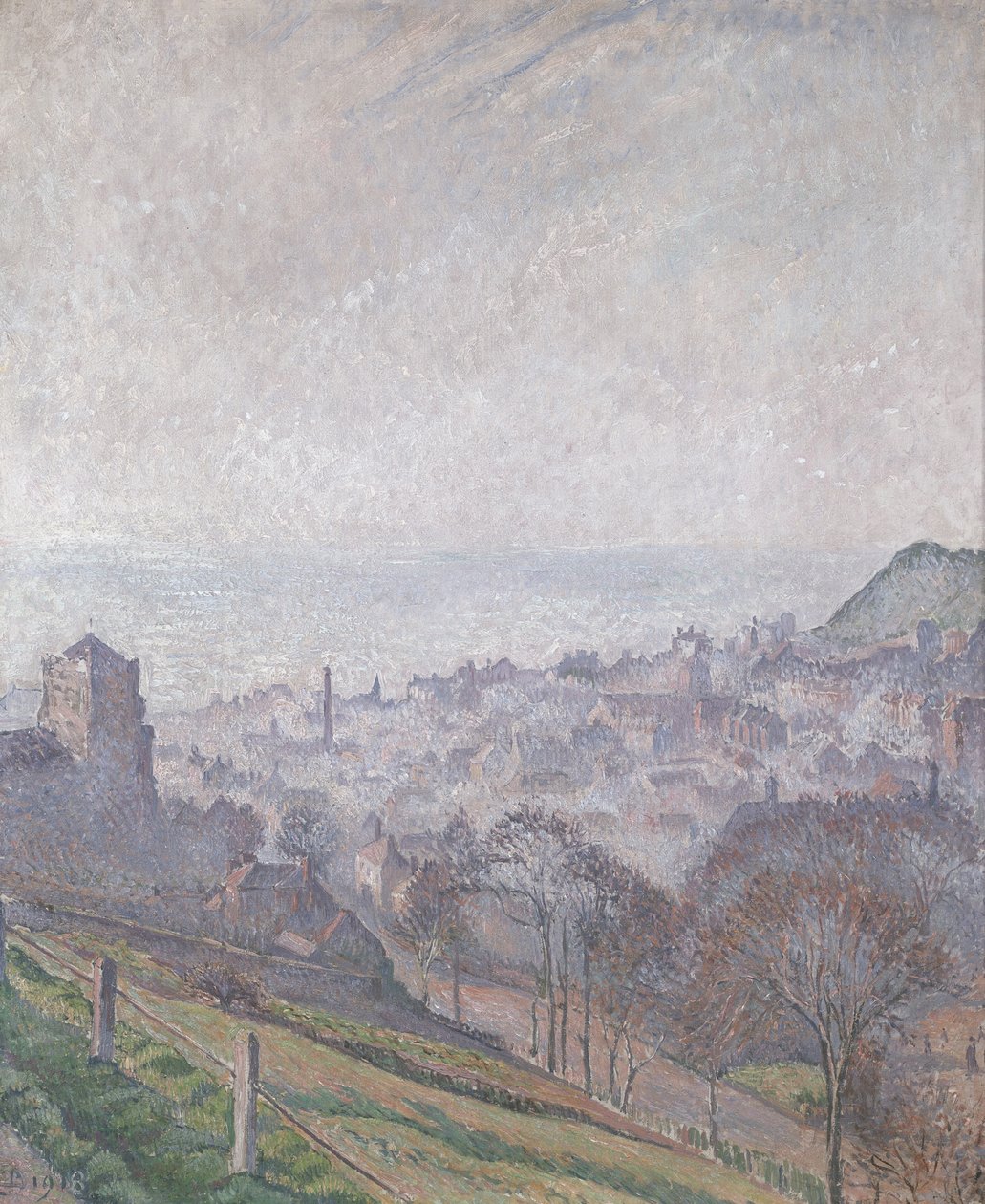 Hastings: Tåge, sol og røg, 1918 af Lucien Pissarro