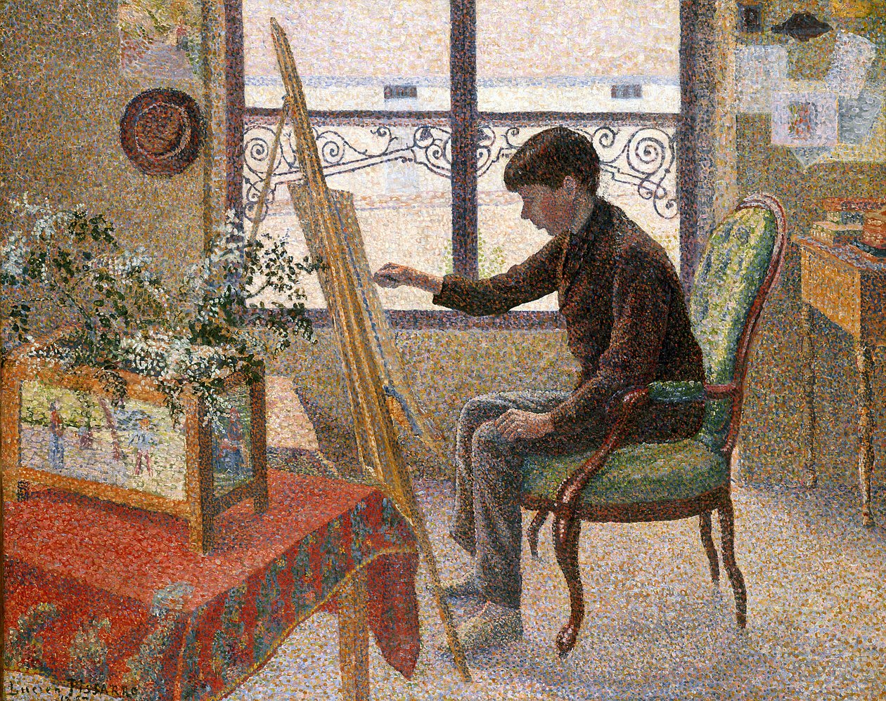 Interiør af studiet (olie på lærred) af Lucien Pissarro