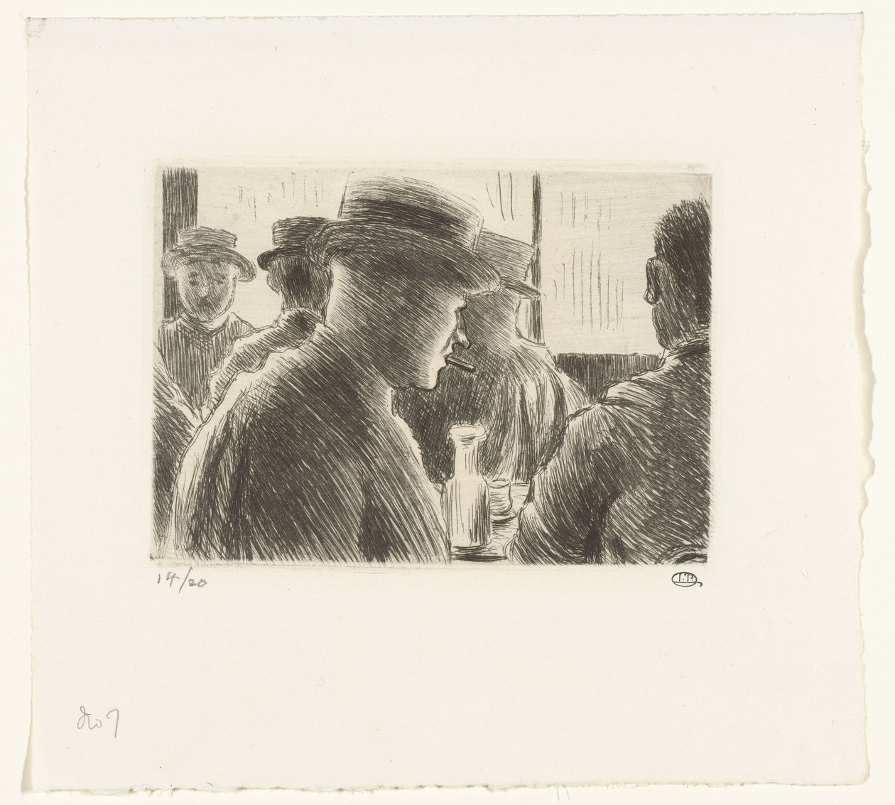 Mænd på en cafe af Lucien Pissarro