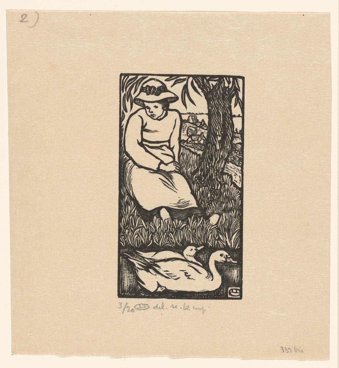 Pige og to ænder La Fille au Canards af Lucien Pissarro