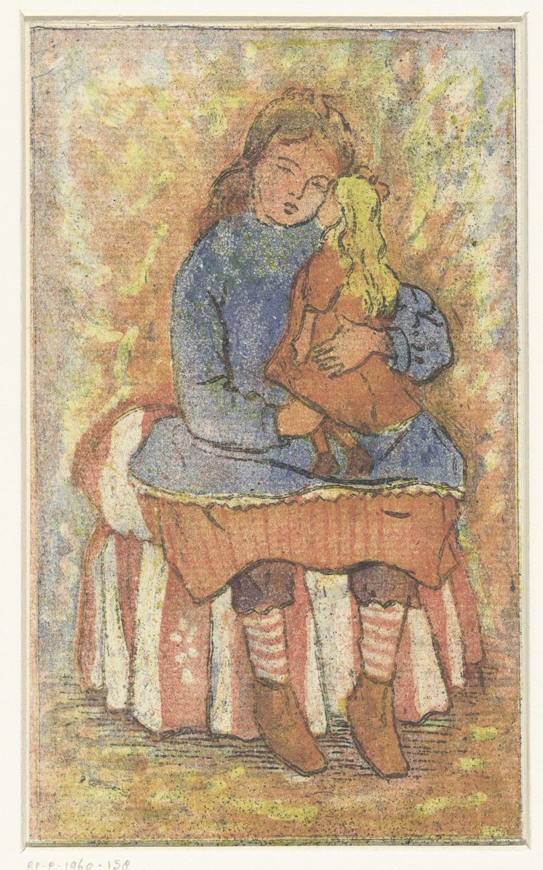 Pige med dukke af Lucien Pissarro