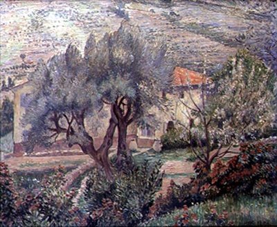 Orovida Landskab, Kirsebærtræet (olie på lærred) af Lucien Pissarro