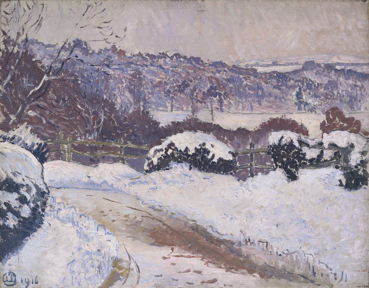 Dorking Road, Coldharbour, i sne af Lucien Pissarro