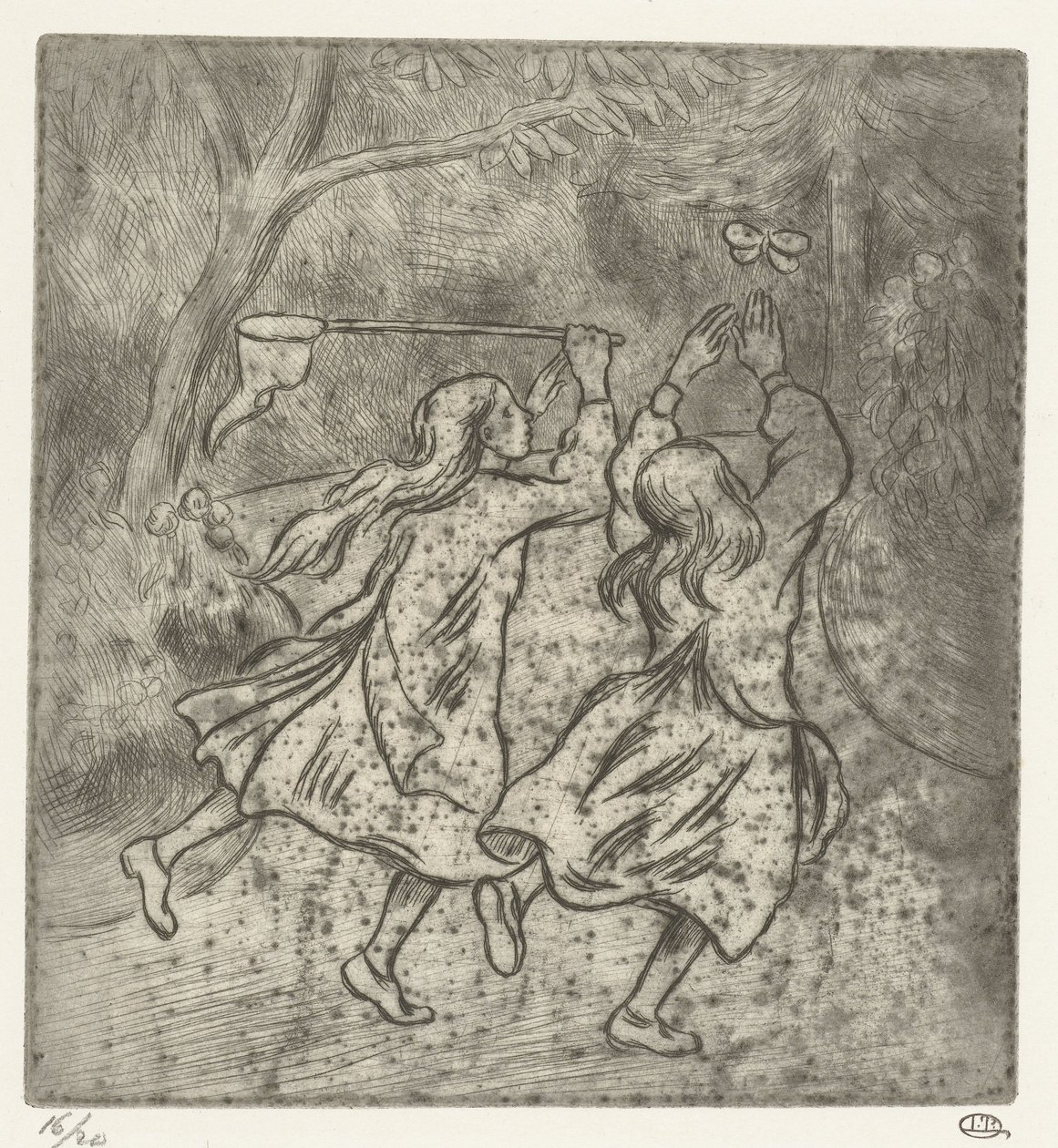To piger fanger sommerfugle af Lucien Pissarro