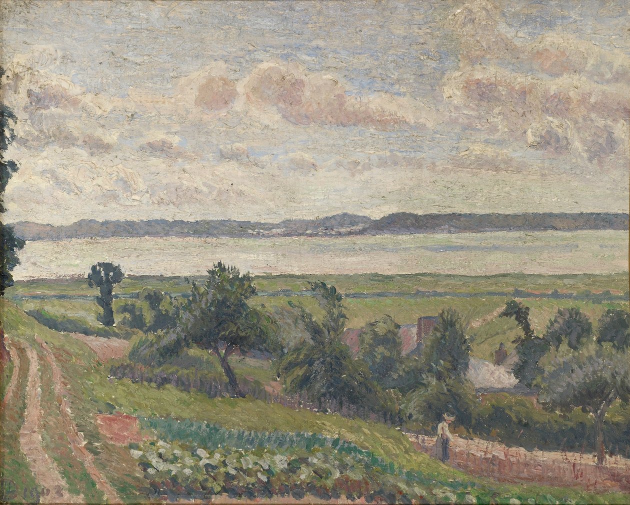 Udsigt over flodmundingen, Harfleur, 1903 af Lucien Pissarro