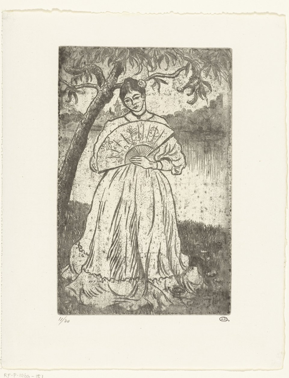 Kvinde med ventilator af Lucien Pissarro