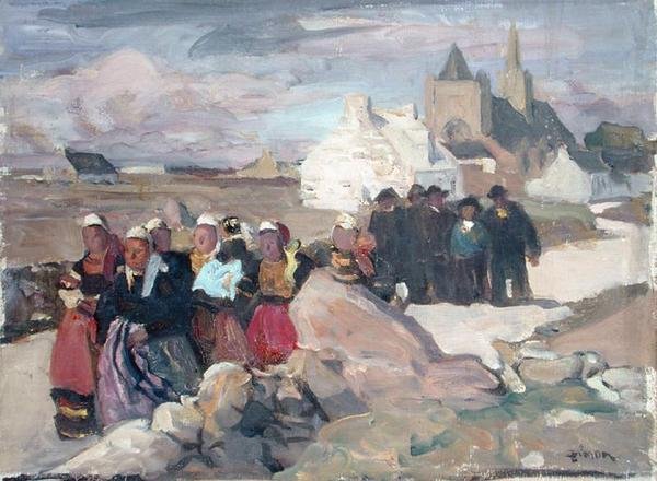 Bretonske mænd og kvinder, ca. 1909 (olie på lærred) af Lucien Simon