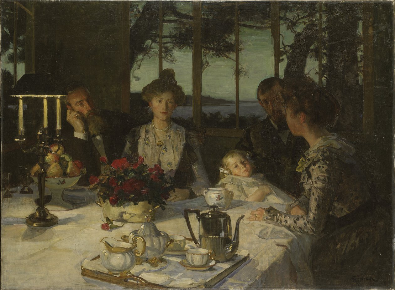 Talking in the Twilight - Talking in the Twilight, af Simon, Lucien (1861-1945). Olie på lærred. Mål: 140x190 cm. Nationalmuseum Stockholm af Lucien Simon