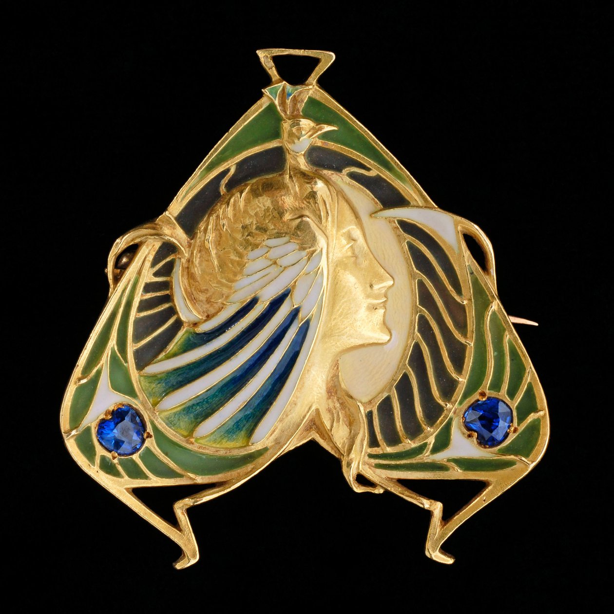 Brochevedhæng, ca. 1900 (guld og plique à jour emalje med safirer) af Lucien or Léopold Gautrait
