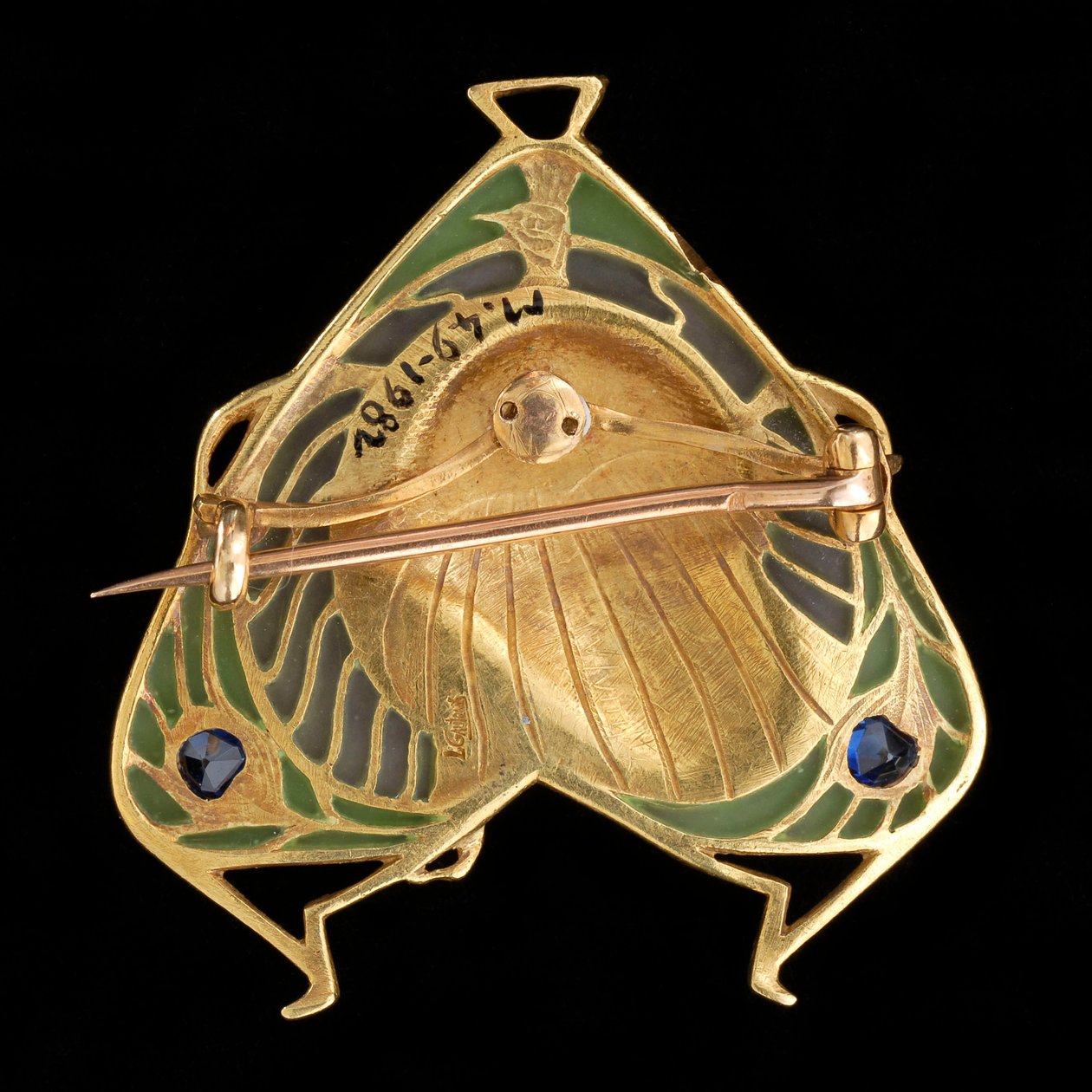 Brochevedhæng, ca. 1900 (guld og plique à jour emalje med safirer) af Lucien or Léopold Gautrait