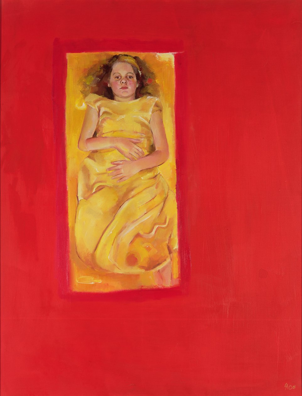 Pige i seng, 2004 (olie på lærred) af Lucinda Arundell