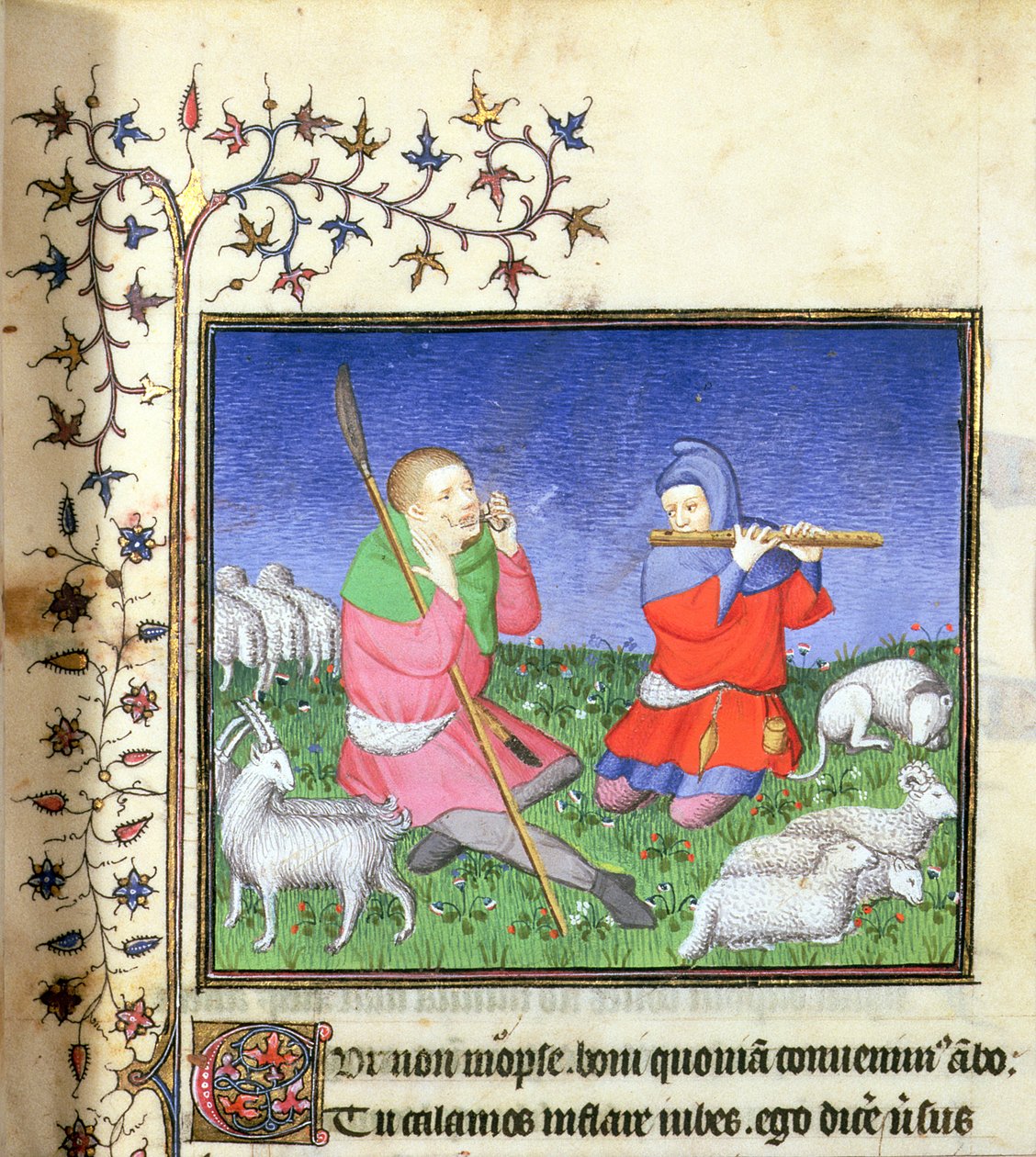 FRK. 307, fol.20r Illustration til Eclogue 5, Paris, c.1410 af Lucon Master