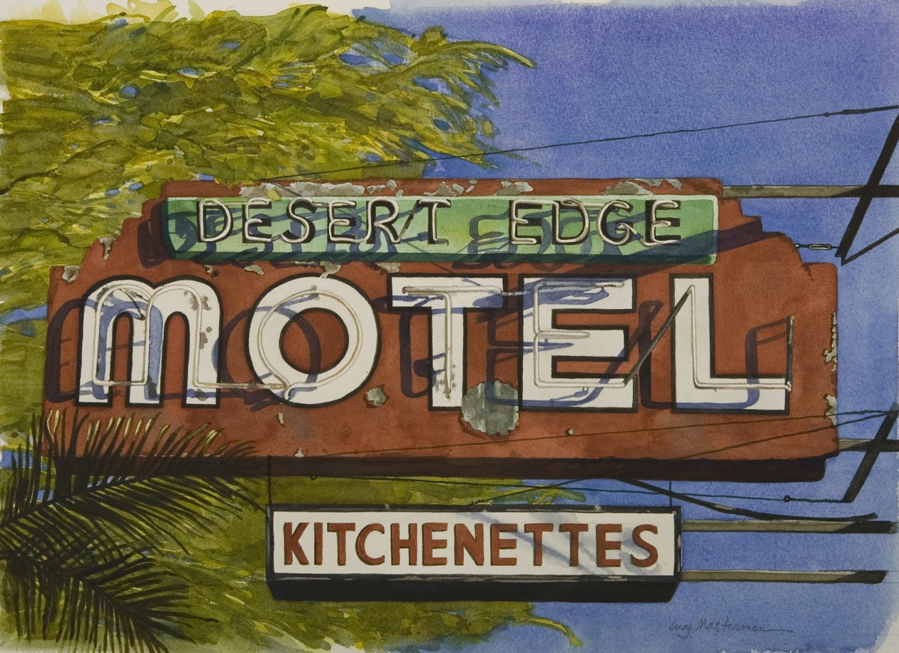 Desert Edge Motel, 2006 (wc på papir) af Lucy Masterman