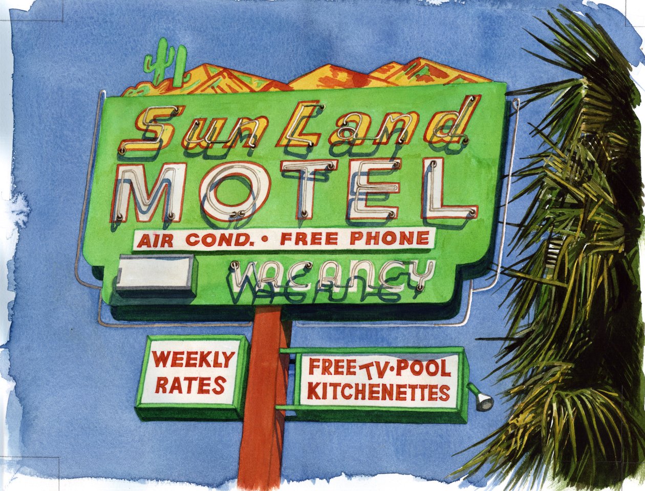 The Sun Land, Miracle Mile, 2004 (wc på papir) af Lucy Masterman