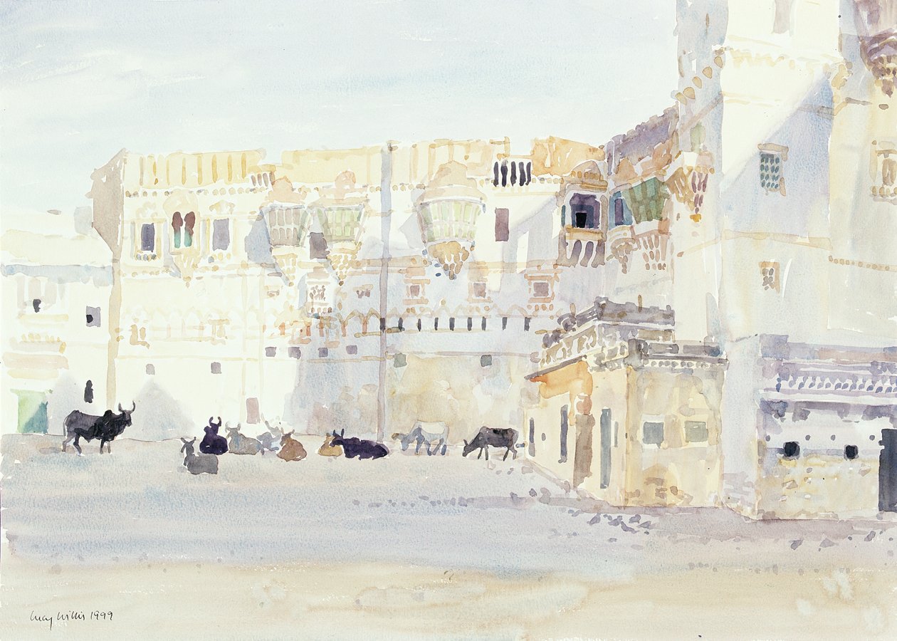 Aften på paladset, Bhuj, 1999 (wc på papir) af Lucy Willis