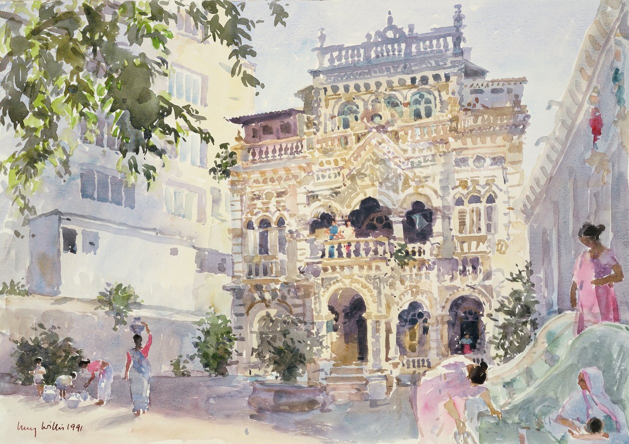 House on the Hill, Bombay, 1991 (wc på papir) af Lucy Willis