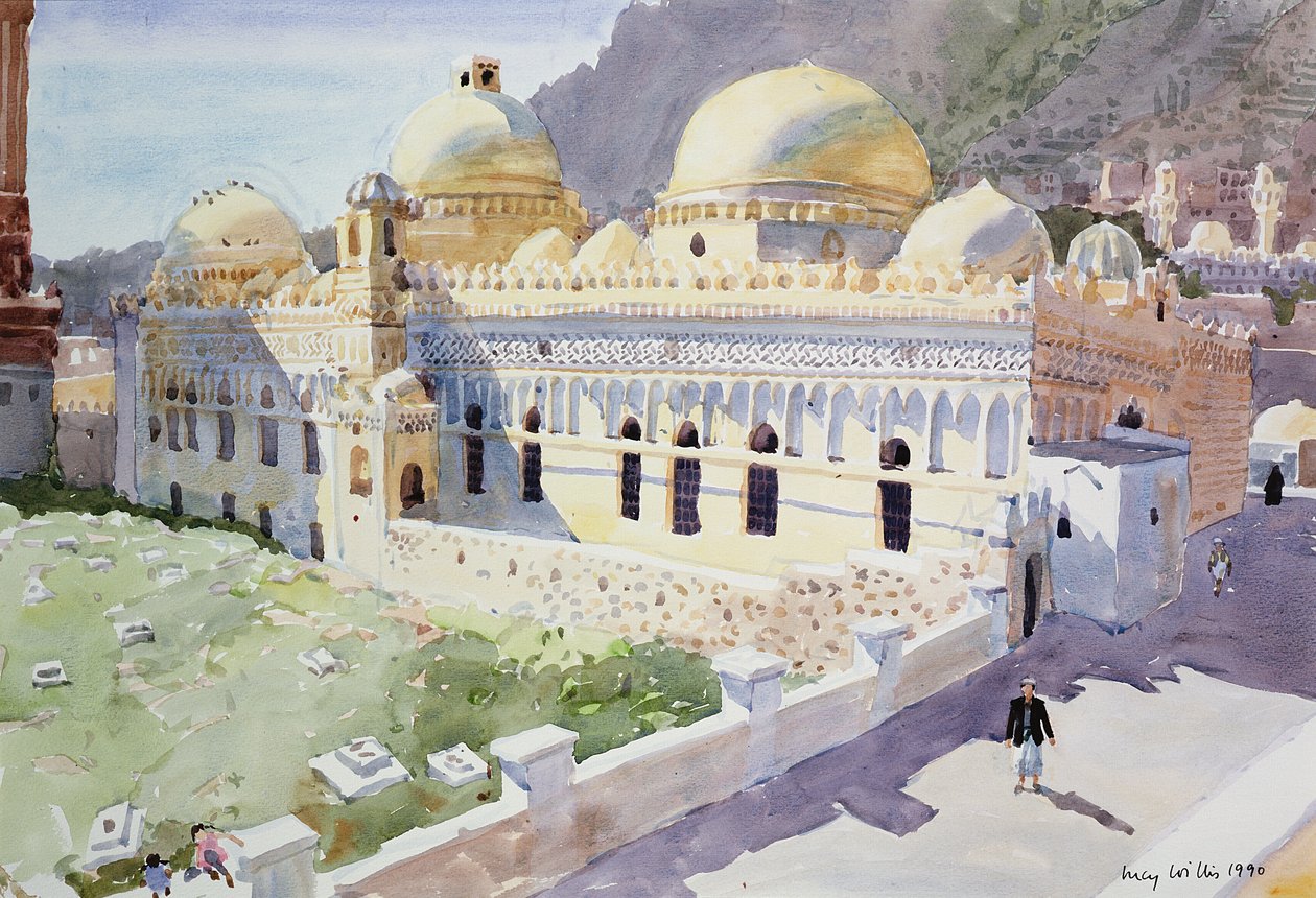Moske, Taiz, Yemen, 1990 (wc på papir) af Lucy Willis