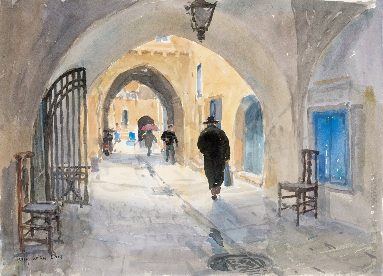 Going Home, Habad Street, Jerusalem, 2019 (w/c på papir) af Lucy Willis