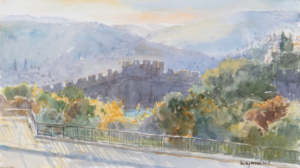 Hills Beyond the City, Sunrise, Jerusalem, 2019 (w/c på papir) af Lucy Willis