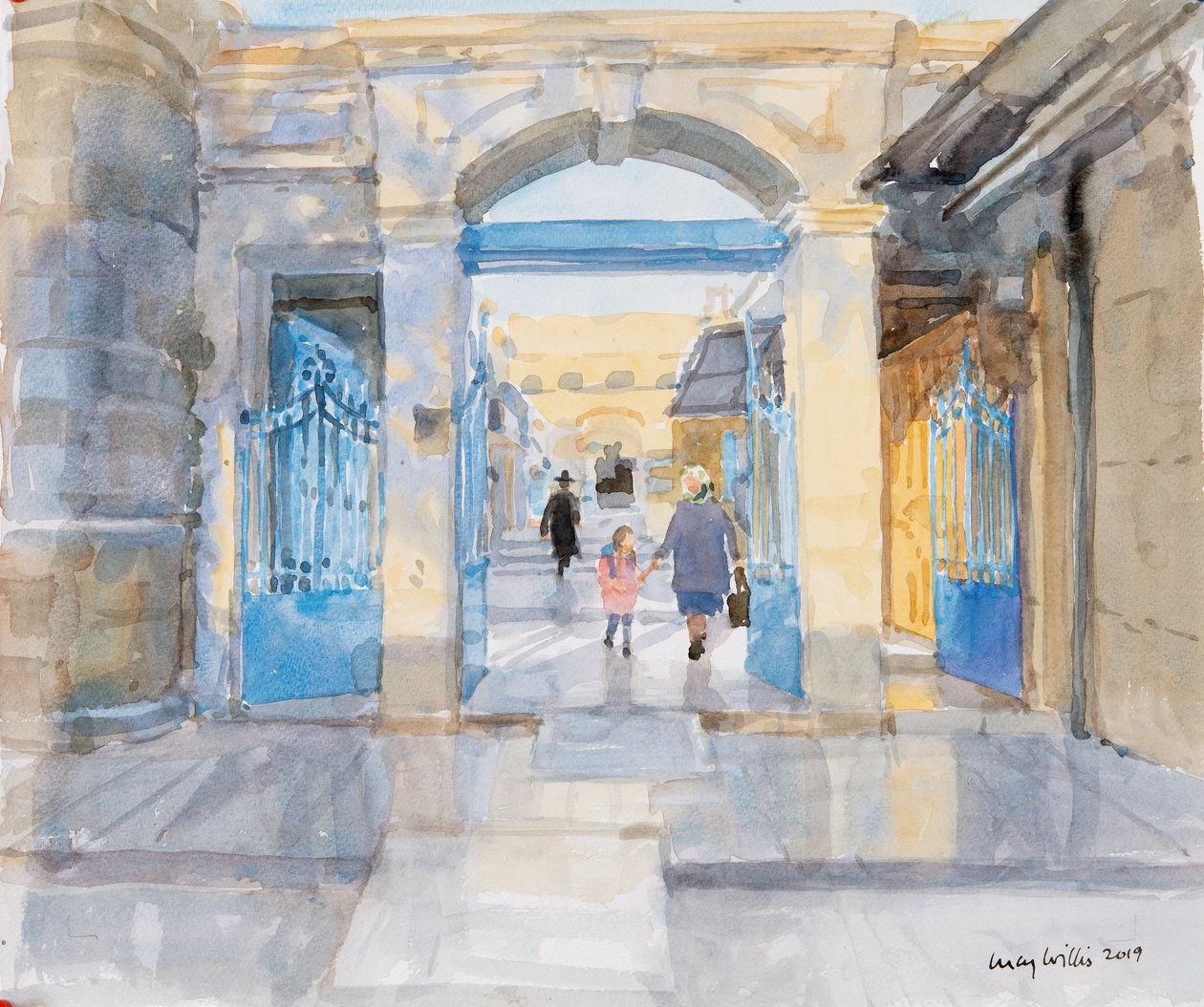 Morgen i Jerusalem, 2019 (akvarel på papir) af Lucy Willis