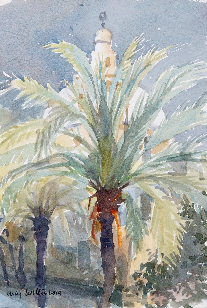 Old City Palms I, Jerusalem, 2019 (w/c på papir) af Lucy Willis