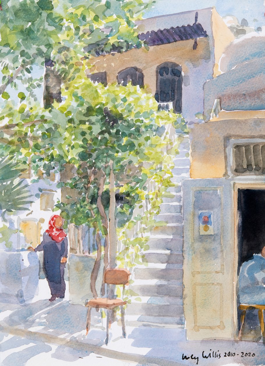Steps by The Citadel, Aleppo, Syrien, 2019 (w/c på papir) af Lucy Willis