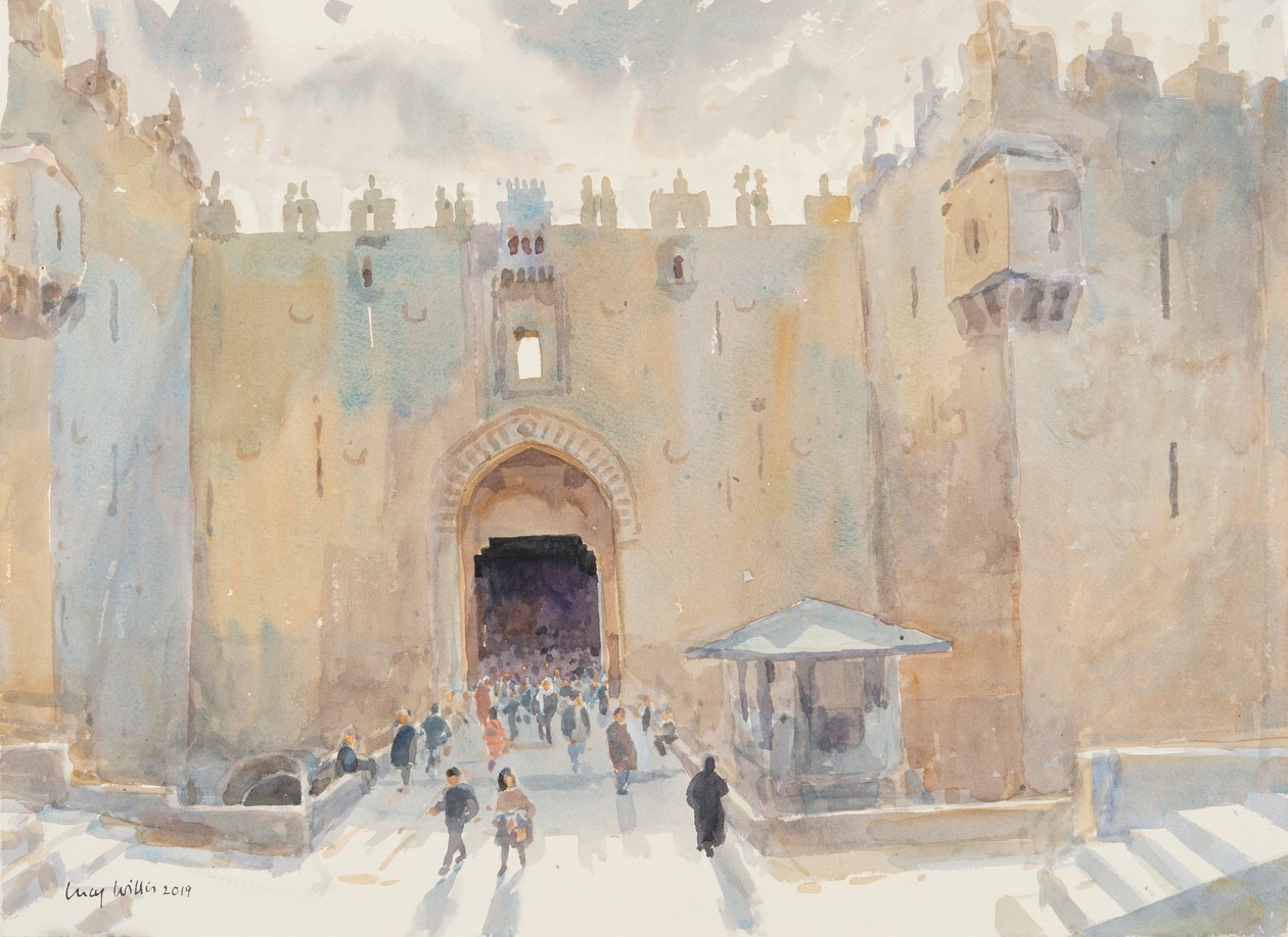 Damaskus-porten, Jerusalem, 2019 (w/c på papir) af Lucy Willis