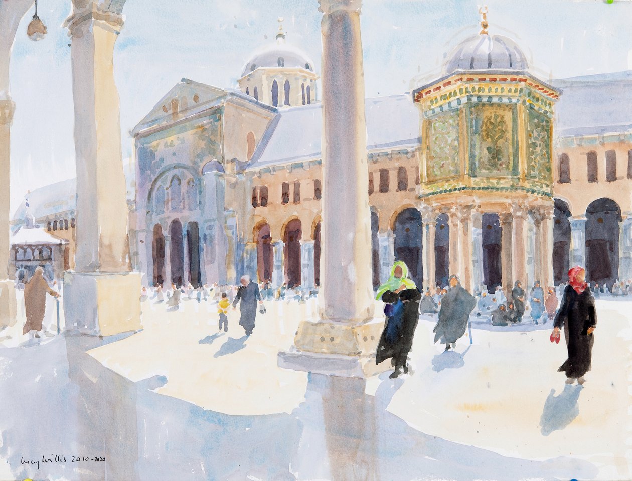 Den Store Umayyad-moske, Damaskus, Syrien, 2019 (w/c på papir) af Lucy Willis