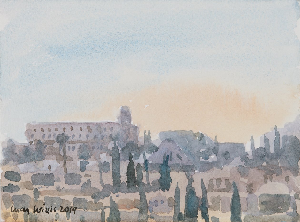 The King David Hotel, Sunset, Jerusalem, 2019 (w/c på papir) af Lucy Willis