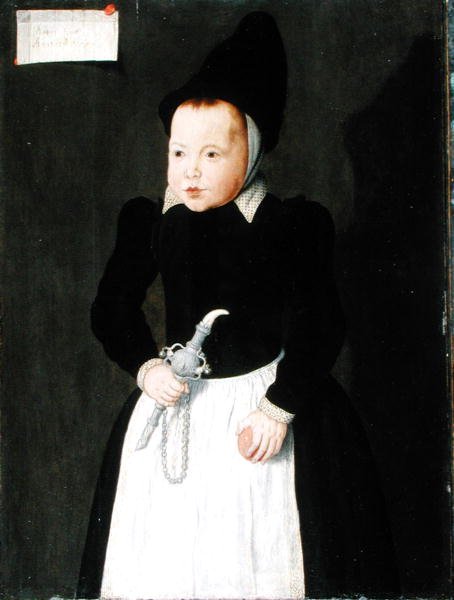 Et portræt af et barn, der holder en Rinkelbel (olie på panel) af Ludger Tom the Younger Ring