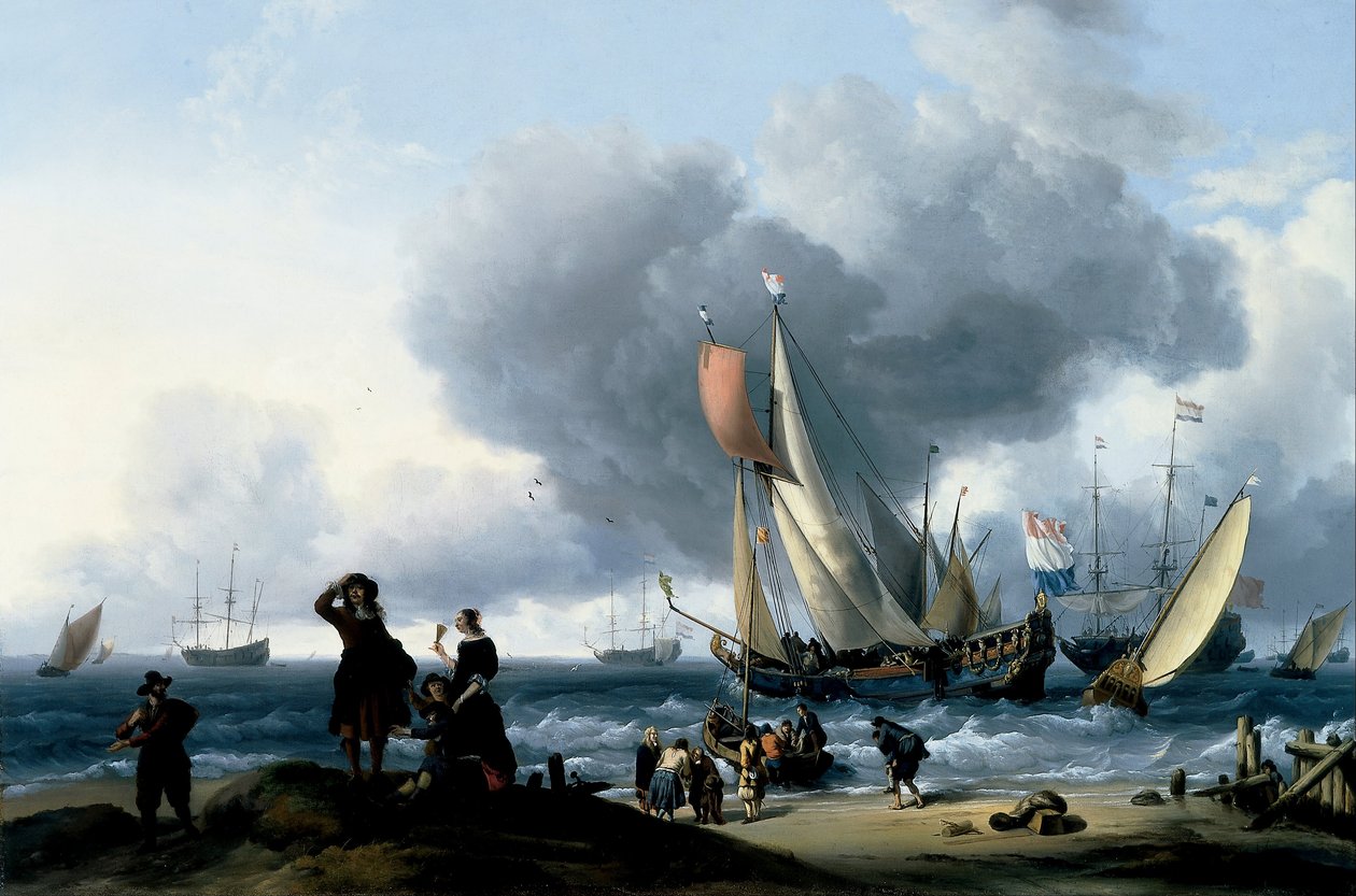 Hollænder på vej om bord på en yacht af Ludolf Backhuysen