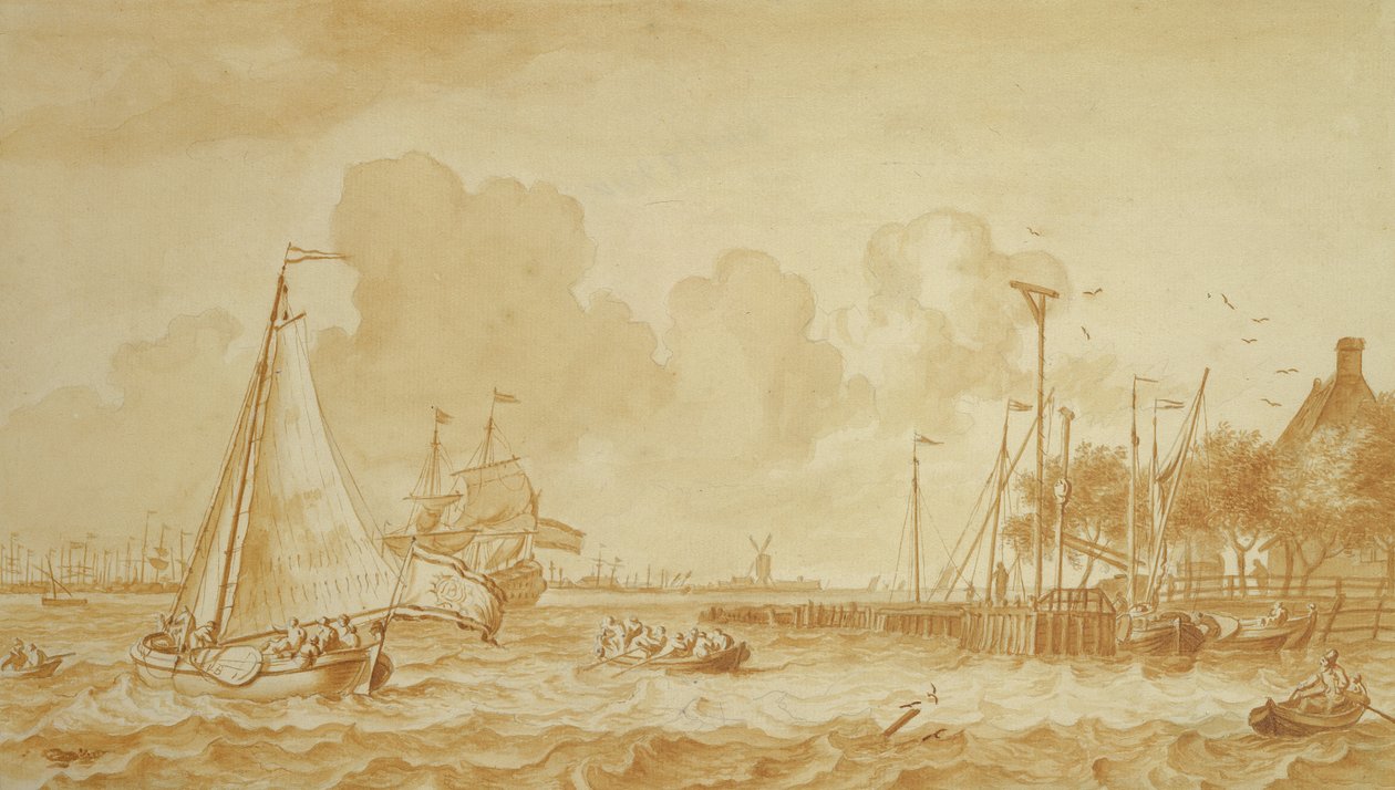 På Y, nær Amsterdam, 1680 (pen og blyant på papir) af Ludolf Backhuysen