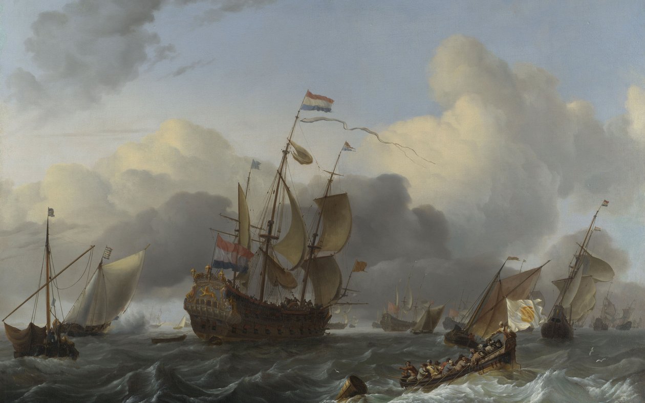 Eendrachten og en flåde af hollandske krigsmænd, ca. 1670-75 af Ludolf Backhuysen