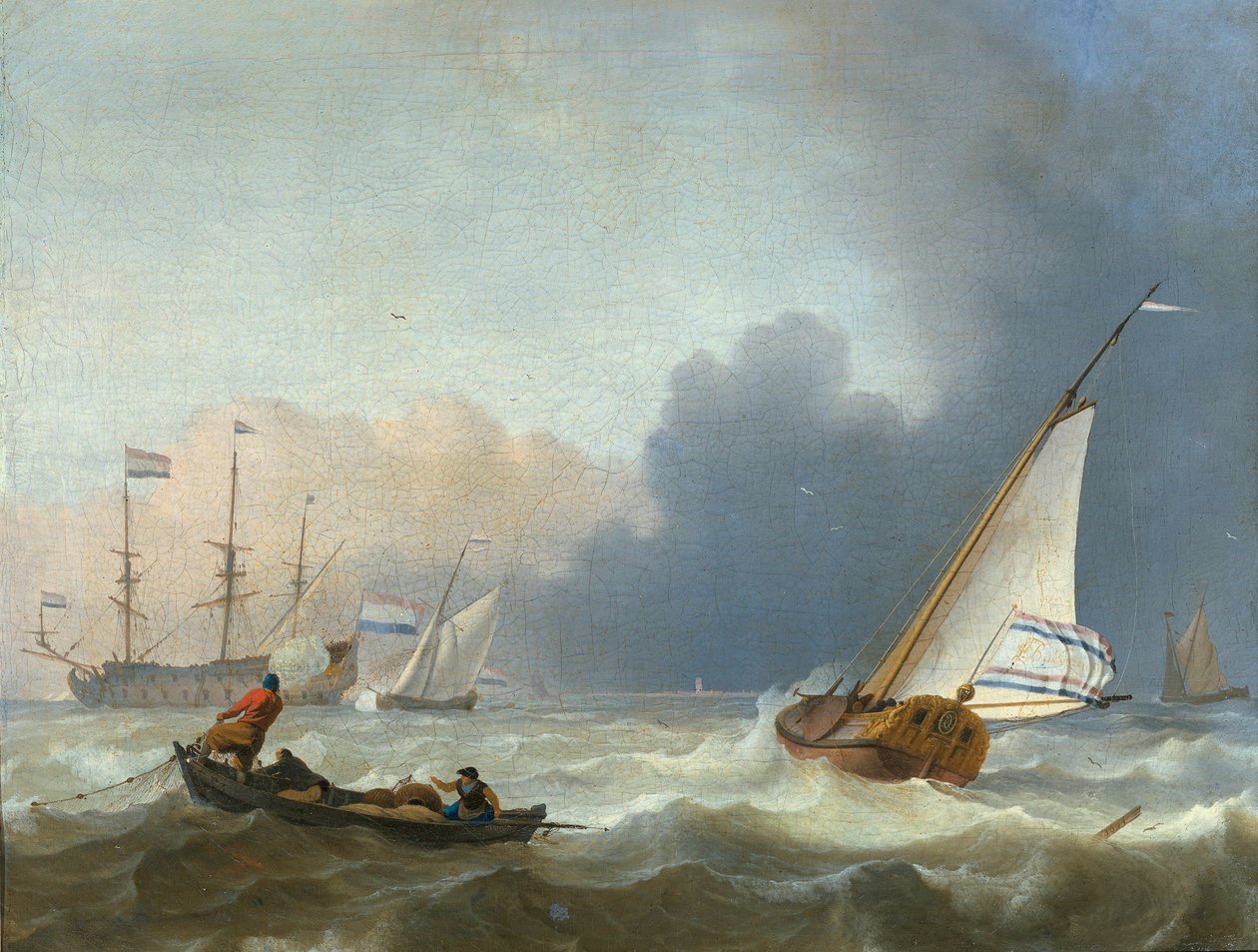 Rough Sea med en hollandsk yacht under sejl af Ludolf Bakhuizen